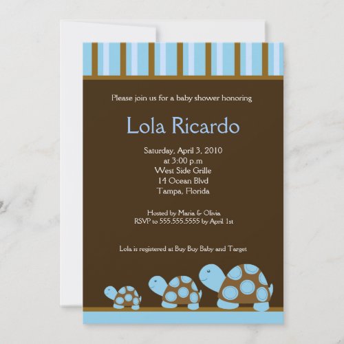 Blue Turtles Striped Baby Shower invite 5 x 7