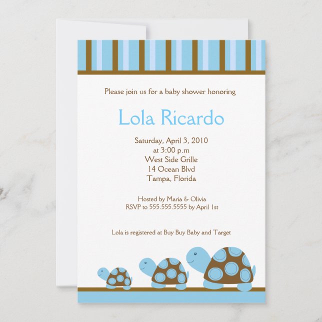 Blue Turtles Striped Baby Shower invite 5 x 7 (Front)