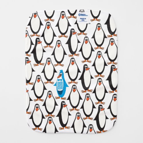 Blue tux penguin baby burp cloth