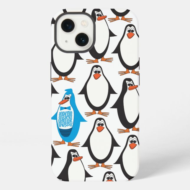Blue tux penguin iphone case (Back)