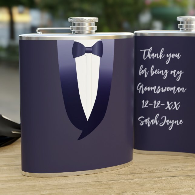 Blue Tuxedo Thank You Groomswoman Wedding Flask (Creator Uploaded)