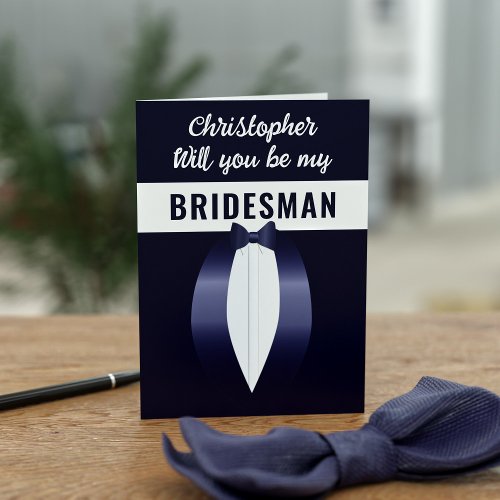 Blue Tuxedo Wedding Bridal Party Proposal Card