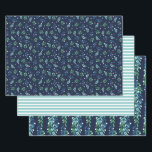 Blue Twigs & White Berries Christmas Patterns Wrapping Paper Sheets<br><div class="desc">Pretty wrapping paper sheets for the holidays in a deep blue color palette featuring two patterns of blue and green twigs full of white berries,  and one matching turquoise and white striped pattern.</div>