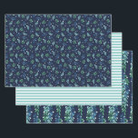 Blue Twigs & White Berries Christmas Patterns Wrapping Paper Sheets<br><div class="desc">Pretty wrapping paper sheets for the holidays in a deep blue color palette featuring two patterns of blue and green twigs full of white berries,  and one matching turquoise and white striped pattern.</div>