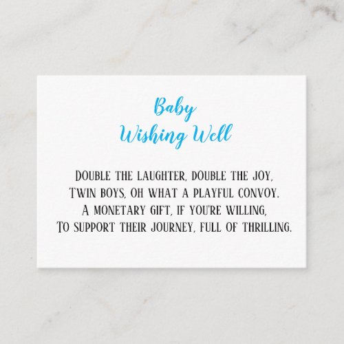 Blue Twin Baby Boys Wishing Well Baby Shower  Enclosure Card