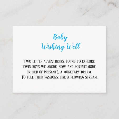 Blue Twin Baby Boys Wishing Well Baby Shower  Enclosure Card