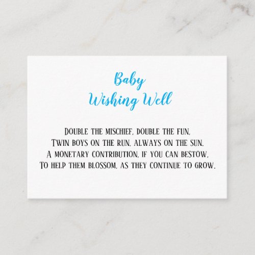 Blue Twin Baby Boys Wishing Well Baby Shower  Enclosure Card