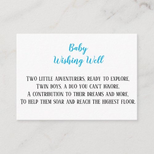 Blue Twin Baby Boys Wishing Well Baby Shower  Enclosure Card