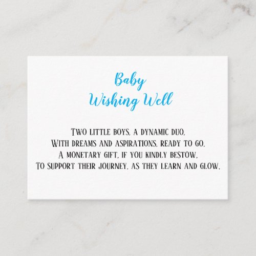 Blue Twin Baby Boys Wishing Well Baby Shower  Enclosure Card