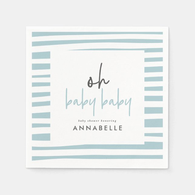 Blue twin baby shower typography modern party napkins (Front)