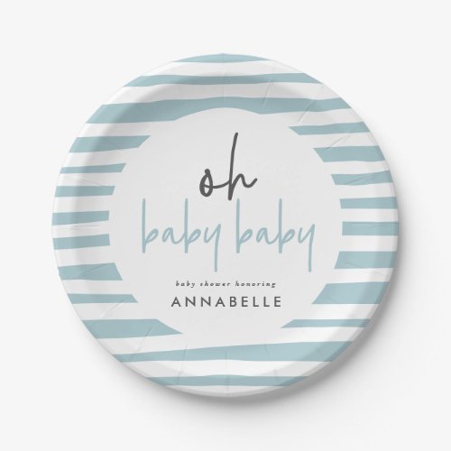 Blue twin baby shower typography modern party paper plates