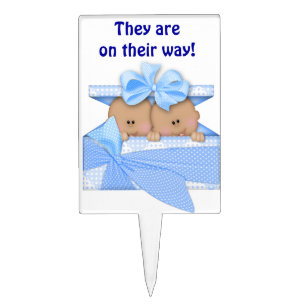Blue Twin Boy Baby Shower  Cake Cupcake Topper