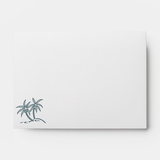 Blue Twin Tropical Palm Trees Stationery Envelope (Front)
