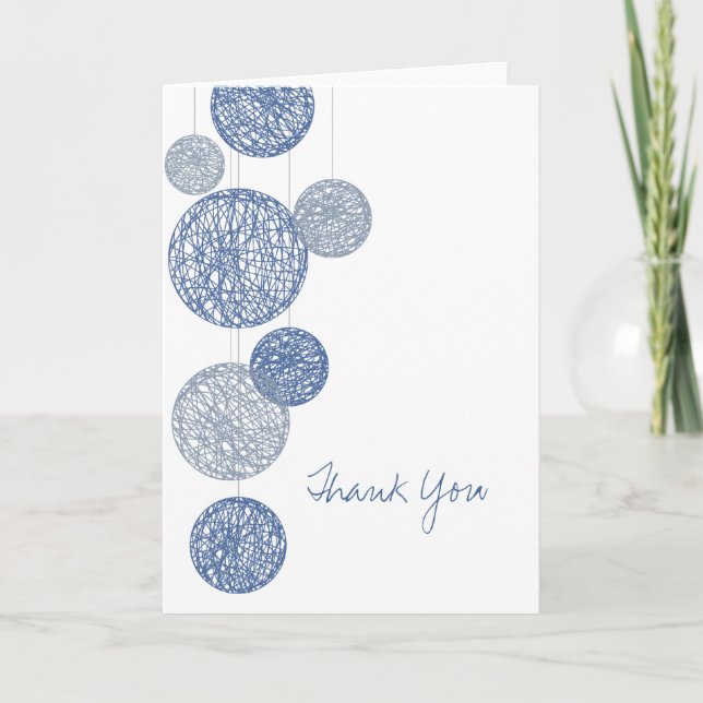 Blue Twine Globes Thank You Card (Front)