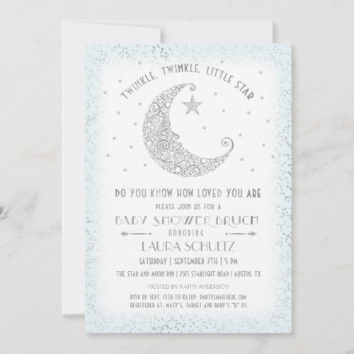 Blue Twinkle Little Star Baby Shower Brunch Invitation