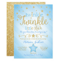 Blue Twinkle Little Star Baby Shower Invitation