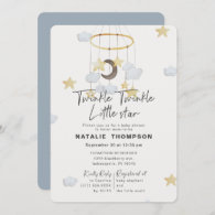 Blue Twinkle Little Star Boy Baby Shower Invitation