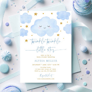 Blue Twinkle Star Cloud Baby Shower Invitation
