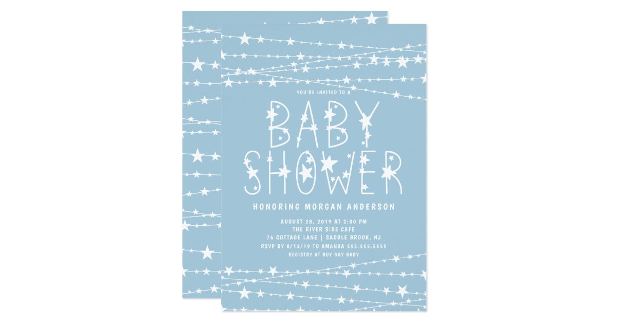 Blue Twinkle Stars Boy Baby Shower Invitation Zazzle Com