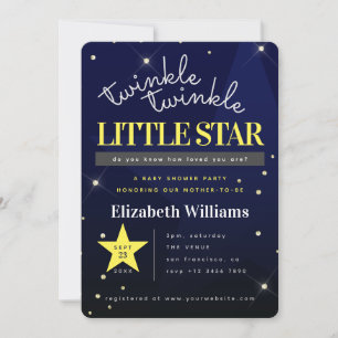 Blue Twinkle Twinkle Little Star Baby Shower Invitation