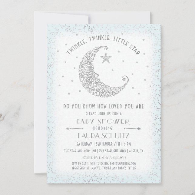 Blue Twinkle Twinkle Little Star Baby Shower Invitation (Front)