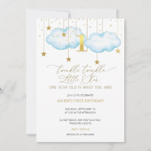 Blue Twinkle Twinkle Little Star First Birthday Invitation