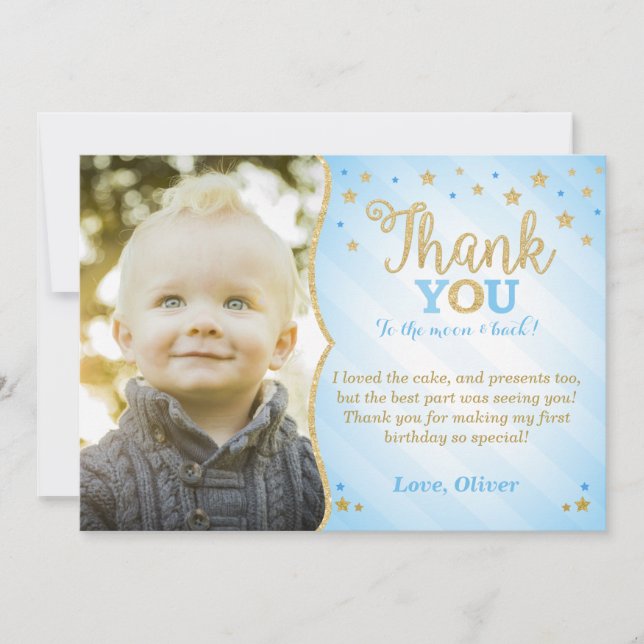 Blue Twinkle Twinkle Little Star Thank You Card (Front)