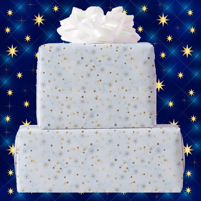 Blue Twinkling Stars Holiday Giftwrap Wrapping Paper (Creator Uploaded)