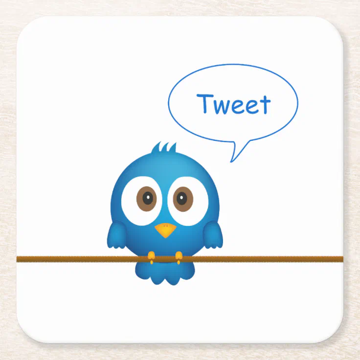 Blue twitter bird cartoon square paper coaster | Zazzle