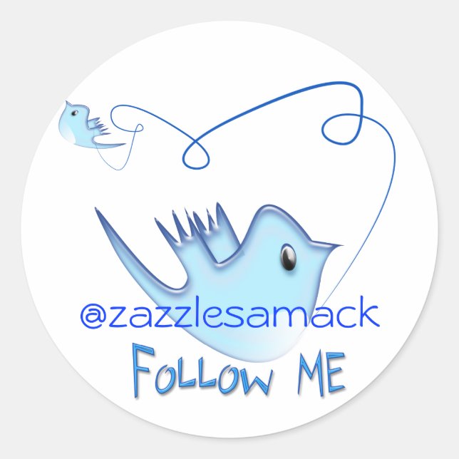 Blue Twitter Bird Follow Me Classic Round Sticker (Front)