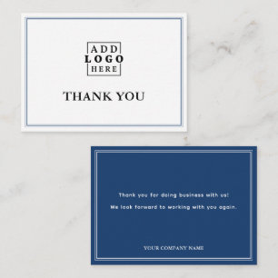 Blue Two Border Business Logo Thank You   Note Card
