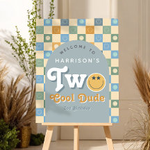 Blue Two Cool Dude Boys 2nd Birthday Welcome Sign