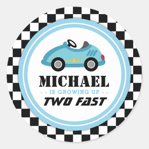 Blue Two fast Race Car party circle Classic Round Sticker