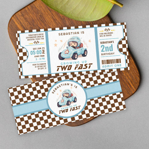 Blue Two Fast Race Car Ticket Pass Second Birthday Invitation Zazzle