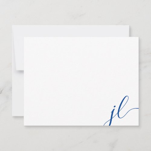 Blue Two Initials Script Calligraphy Note Card