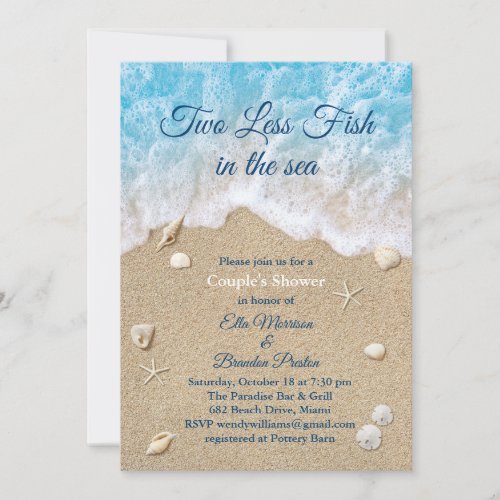 Blue Two Less Fish in the Sea Couples Shower Invitation