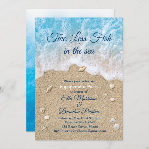 Blue Two Less Fish in the Sea Engagement Party Invitation