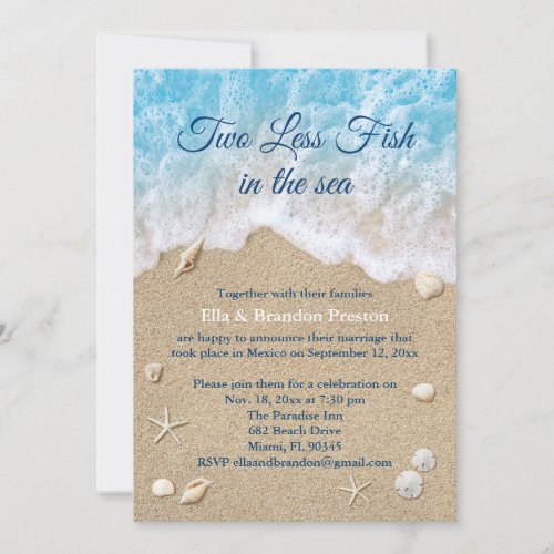 Blue Two Less Fish in the Sea Post Wedding Invitation