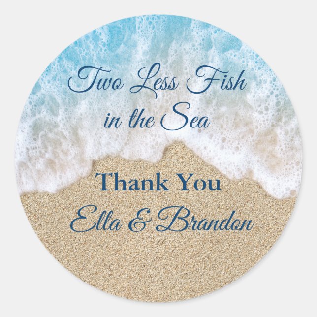 Blue Two Less Fish in the Sea Thank You Classic Round Sticker (Front)