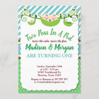 Blue Two Peas In A Pod Twins Birthday Invitation