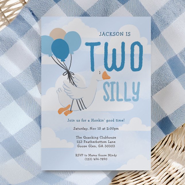 Blue Two Silly Goose 2nd Birthday Invitation (Creator Uploaded)