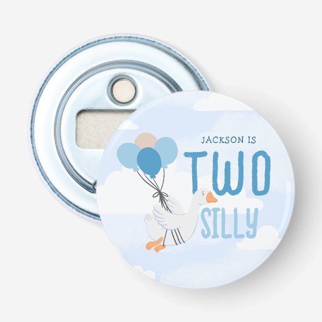 Blue Two Silly Goose 2nd Birthday Party Bottle Opener (Front)