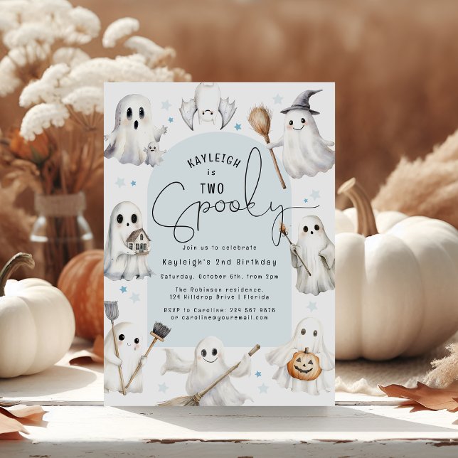 Blue Two Spooky 2nd Birthday Party Invitation (Creator Uploaded)