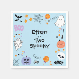 Blue Two Spooky Cute Ghost Halloween 2nd Birthday Napkins