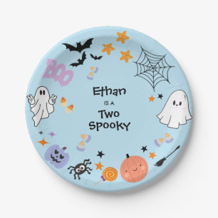 Blue Two Spooky Cute Ghost Halloween 2nd Birthday Paper Plates