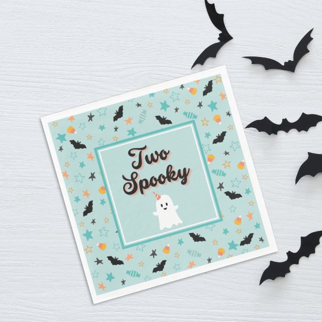 Blue Two Spooky Cute Ghost Halloween Birthday Napkins (Creator Uploaded)