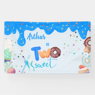 blue two sweet donut 2nd birthday banner