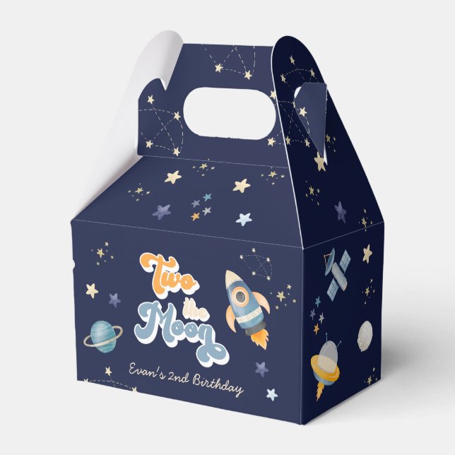 Blue Two the Moon Space Birthday  Favor Boxes (Front Side)