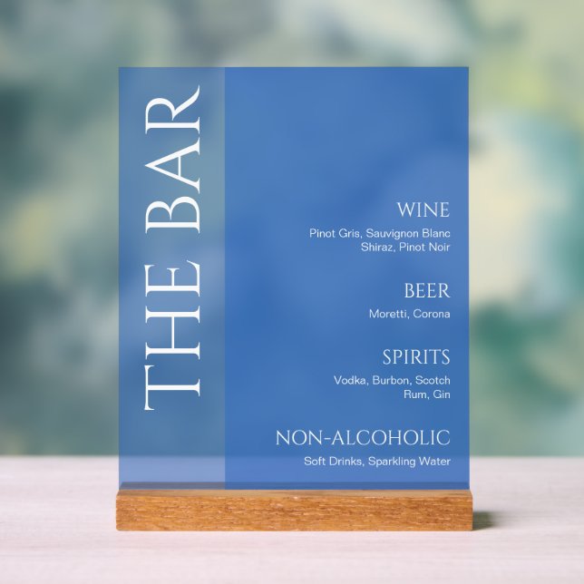 Blue Two Tone Wedding Bar Menu Acrylic Sign (Neutral)