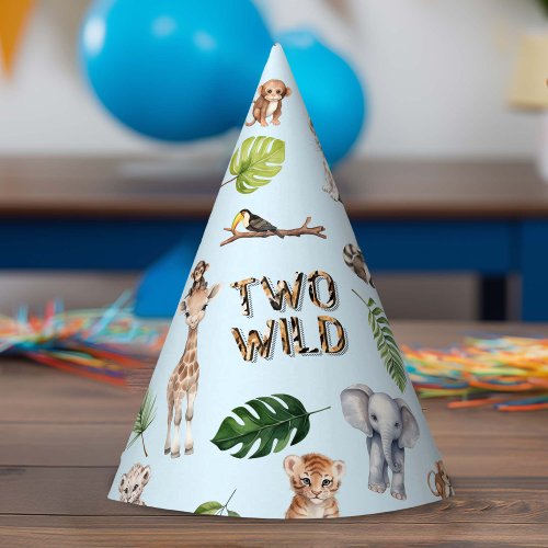 Blue Two Wild 2nd Birthday Jungle animals Party Hat